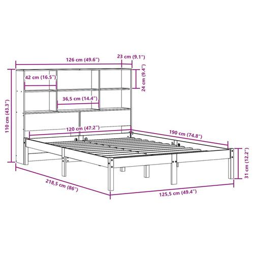 Seng med reol uden madras 120x190cm massivt fyrretræ gyldenbrun