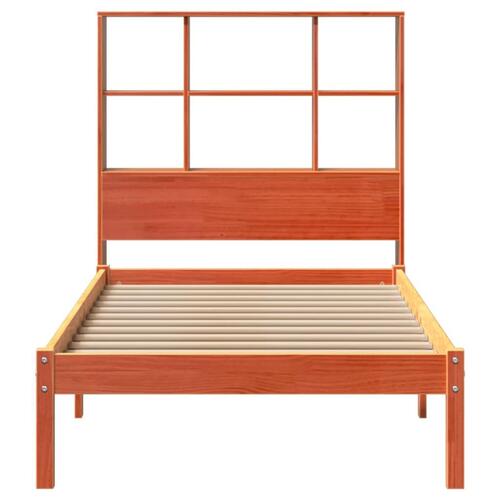 Seng med reol uden madras 90x200 cm massivt fyrretræ gyldenbrun