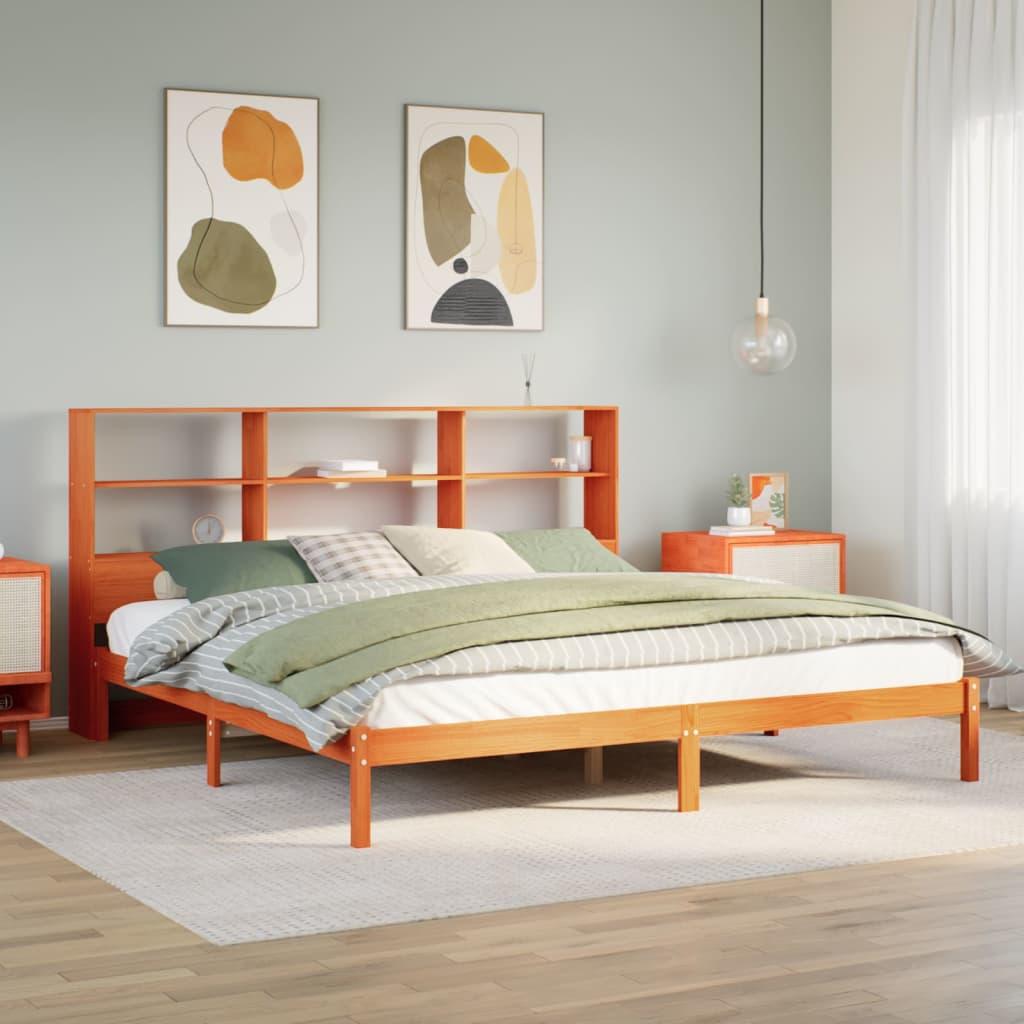 Seng med reol uden madras 200x200cm massivt fyrretræ gyldenbrun