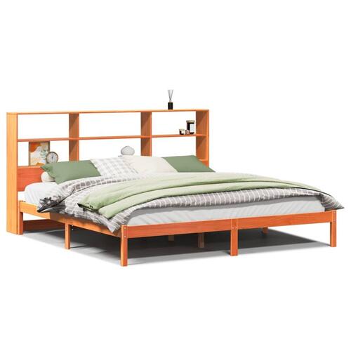 Seng med reol uden madras 200x200cm massivt fyrretræ gyldenbrun