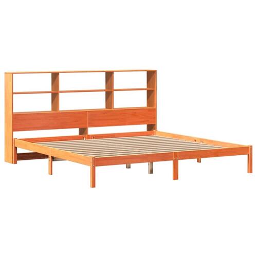 Seng med reol uden madras 200x200cm massivt fyrretræ gyldenbrun