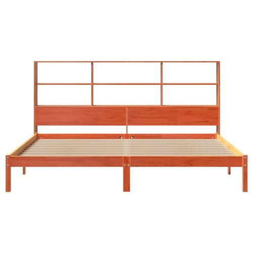 Seng med reol uden madras 200x200cm massivt fyrretræ gyldenbrun