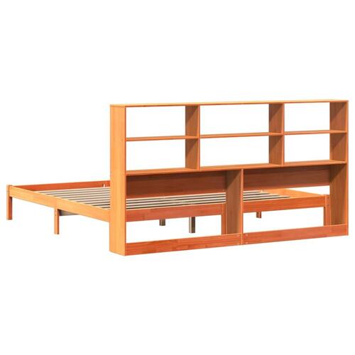 Seng med reol uden madras 200x200cm massivt fyrretræ gyldenbrun