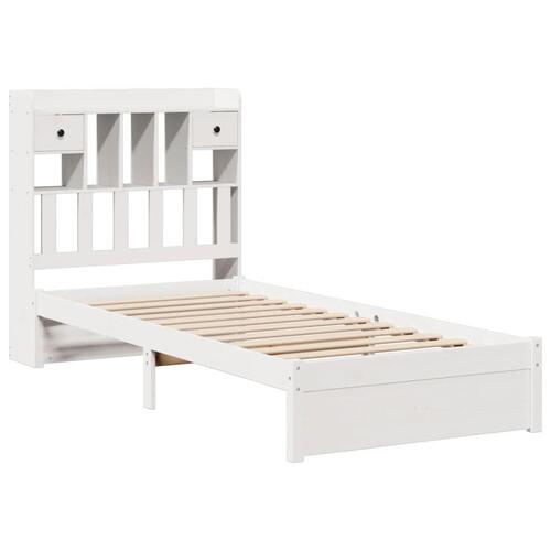 Seng med reol uden madras 100x200 cm massivt fyrretræ hvid