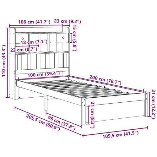 Seng med reol uden madras 100x200 cm massivt fyrretræ hvid