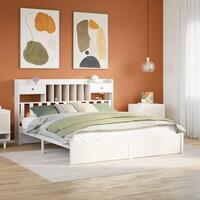 Seng med reol uden madras 200x200 cm massivt fyrretræ hvid