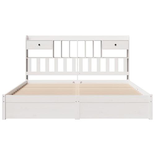 Seng med reol uden madras 200x200 cm massivt fyrretræ hvid