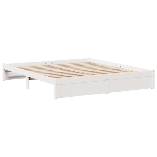 Seng med reol uden madras 200x200 cm massivt fyrretræ hvid
