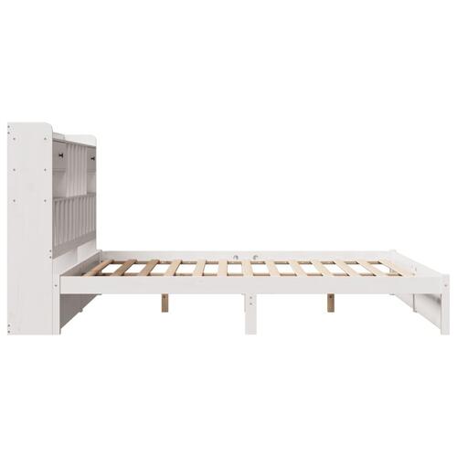 Seng med reol uden madras 200x200 cm massivt fyrretræ hvid