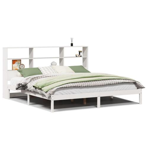Seng med reol uden madras 200x200 cm massivt fyrretræ hvid