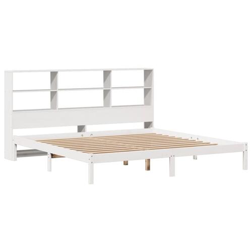 Seng med reol uden madras 200x200 cm massivt fyrretræ hvid