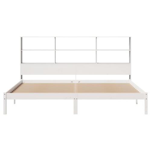 Seng med reol uden madras 200x200 cm massivt fyrretræ hvid