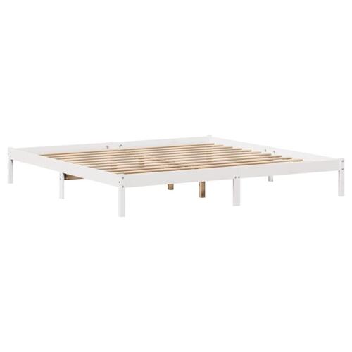 Seng med reol uden madras 200x200 cm massivt fyrretræ hvid