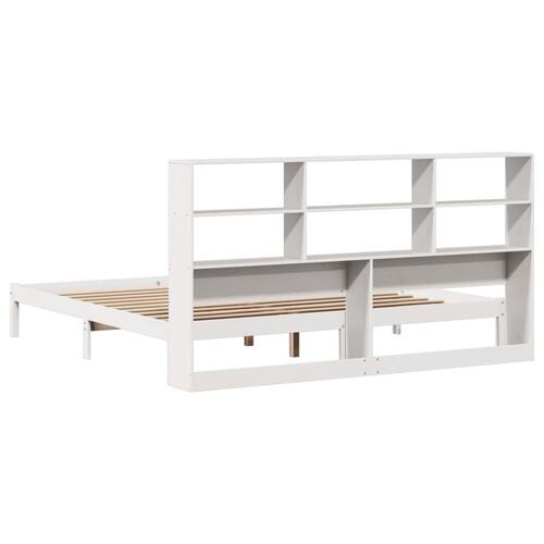 Seng med reol uden madras 200x200 cm massivt fyrretræ hvid