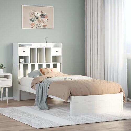Seng med reol uden madras 75x190 cm massivt fyrretræ hvid