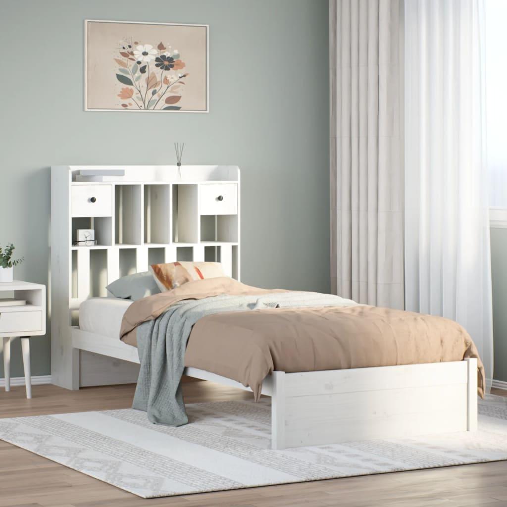 Seng med reol uden madras 75x190 cm massivt fyrretræ hvid