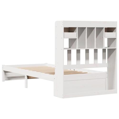 Seng med reol uden madras 75x190 cm massivt fyrretræ hvid