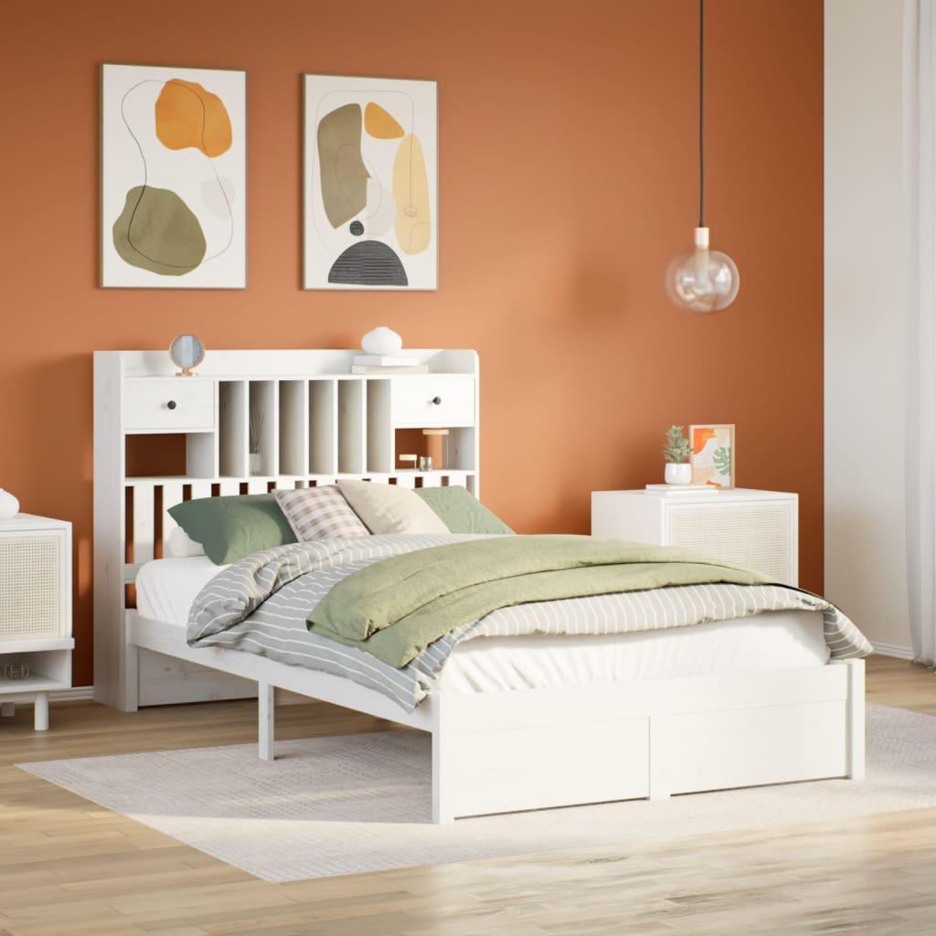 Seng med reol uden madras 135x190 cm massivt fyrretræ hvid