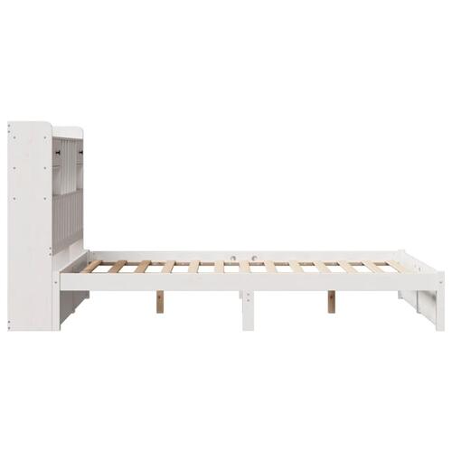 Seng med reol uden madras 135x190 cm massivt fyrretræ hvid