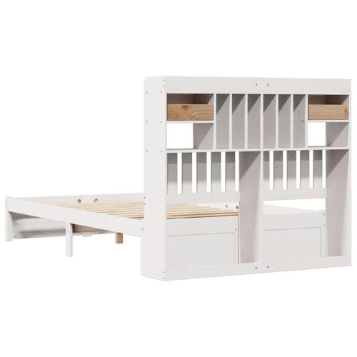 Seng med reol uden madras 135x190 cm massivt fyrretræ hvid