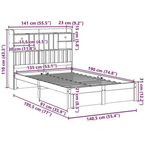Seng med reol uden madras 135x190 cm massivt fyrretræ hvid