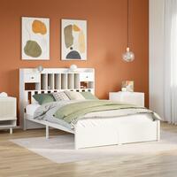 Seng med reol uden madras 140x190 cm massivt fyrretræ hvid