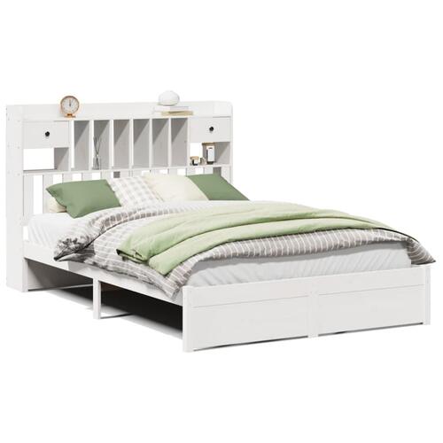 Seng med reol uden madras 140x190 cm massivt fyrretræ hvid