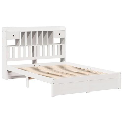 Seng med reol uden madras 140x190 cm massivt fyrretræ hvid
