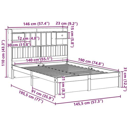 Seng med reol uden madras 140x190 cm massivt fyrretræ hvid