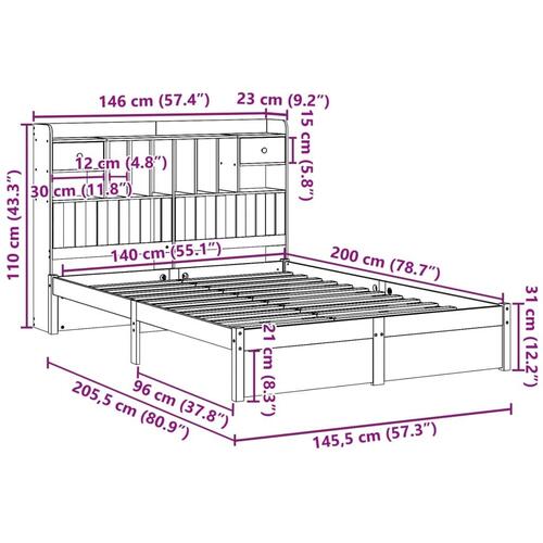 Seng med reol uden madras 140x200 cm massivt fyrretræ