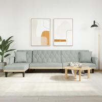 Sovesofa med chaiselong 271x140x70 cm velour lysegrå