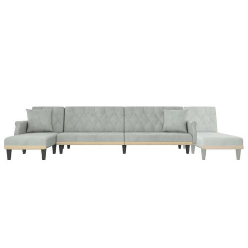 Sovesofa med chaiselong 271x140x70 cm velour lysegrå