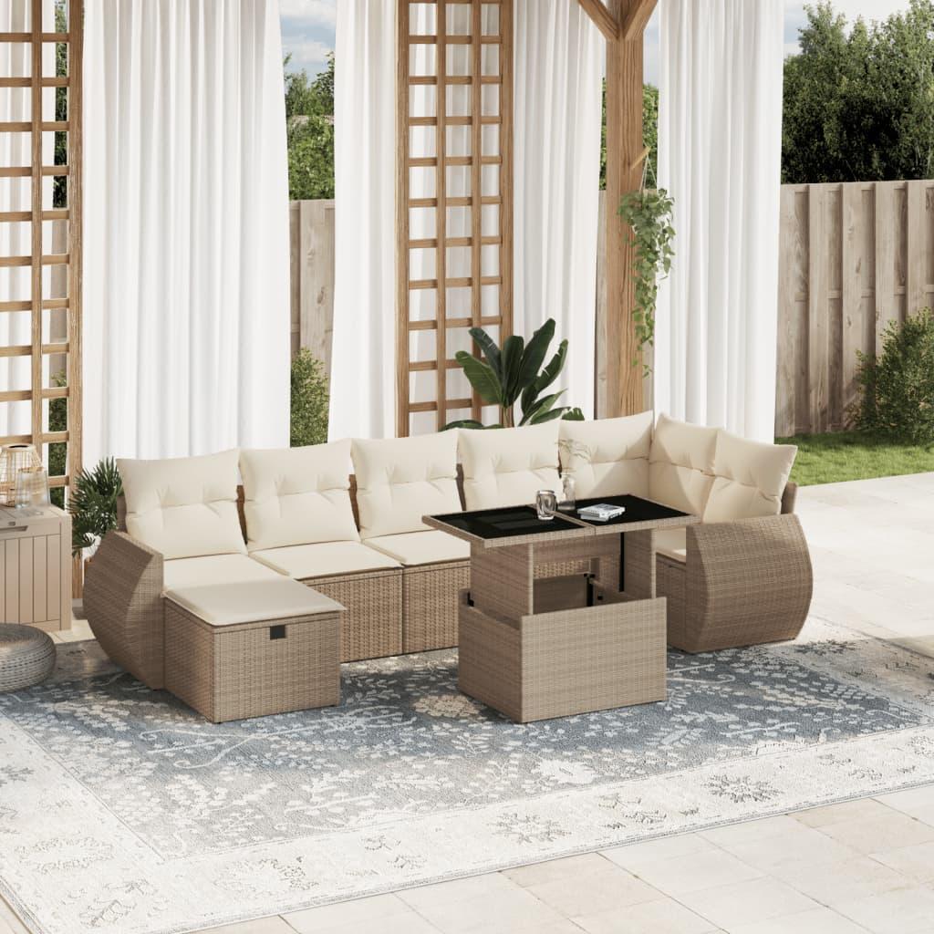 Sofasæt til haven 8 dele med hynder polyrattan beige