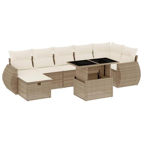 Sofasæt til haven 8 dele med hynder polyrattan beige