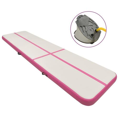 Oppustelig gymnastikmåtte med pumpe 700x100x20 cm PVC lyserød