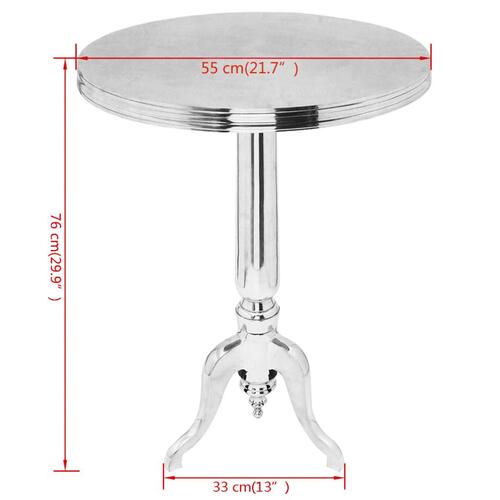 Rundt sidebord i aluminium sølv