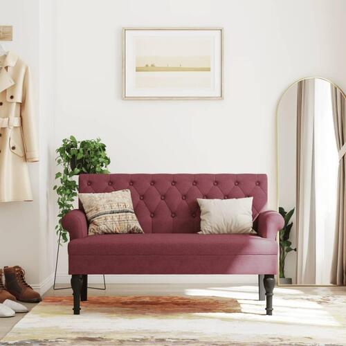 Bænk med ryglæn 120x62x75,5 cm stof vinrød