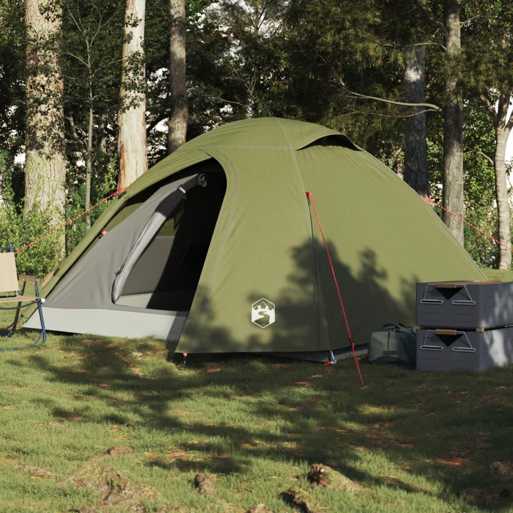 4-personers campingtelt vandafvisende kuppel olivengrøn