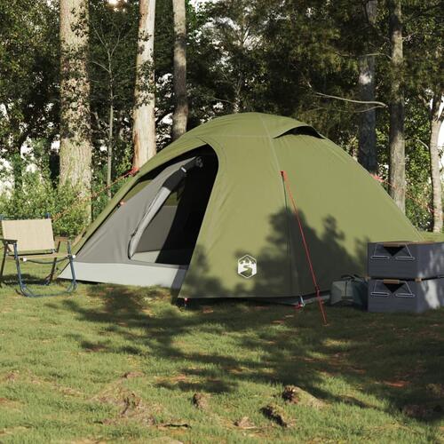 4-personers campingtelt vandafvisende kuppel olivengrøn