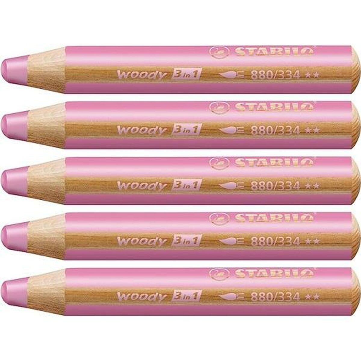Stabilo Woody 3-i-1 farveblyanter - Pink (5 stk.)