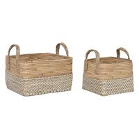 Kurvesæt Home ESPRIT Hvid Natur Lys brun PVC Havgræs Siv 43 x 38 x 36 cm (2 Dele)