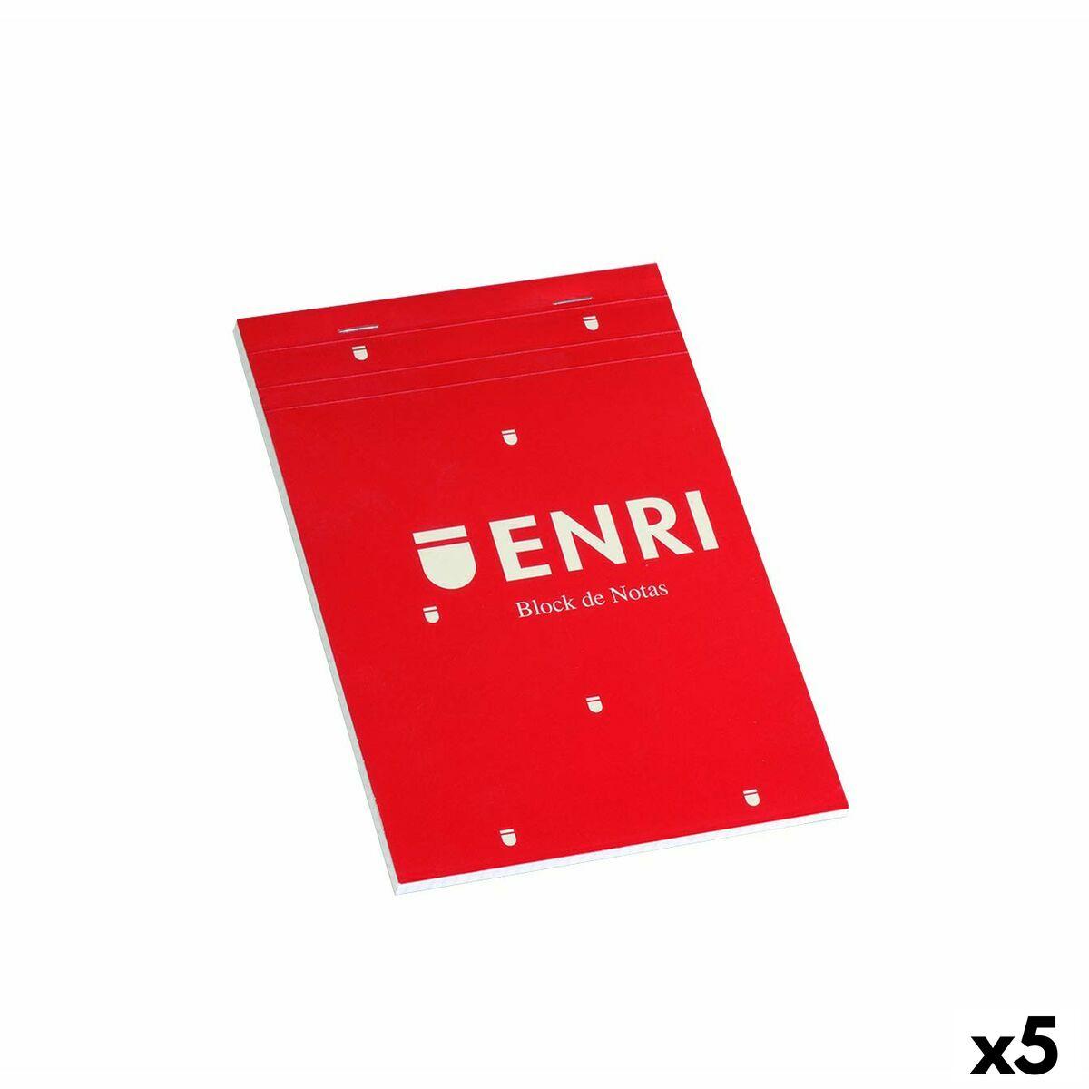 ENRI notesblok A5 - rød, 80 ark, 4 mm, 5-pak