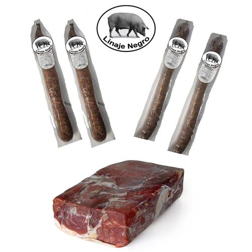 Kornfodret Iberico skinke Linaje Negro 8 kg Chorizo x 2 Iberisk Salchichón Ekstra x 2Iberisk chorizo Ekstra x 2