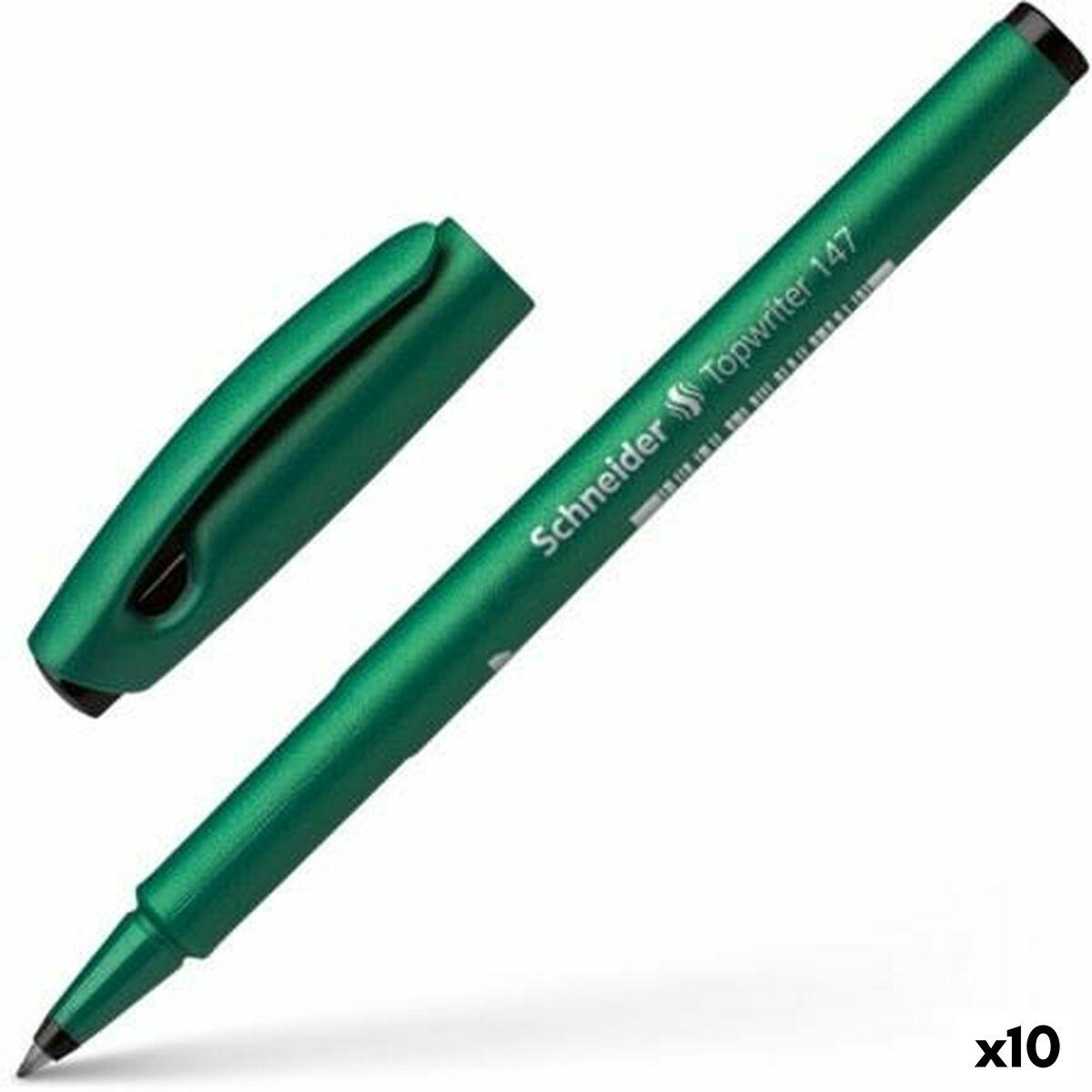 Schneider Topwriter 147 fineliner - sort blæk, grøn krop (10 stk.)