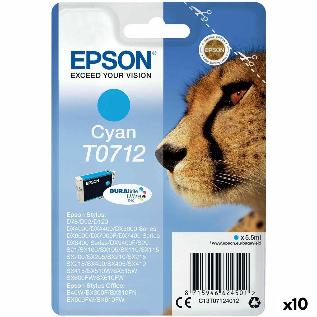 Epson T0712 cyan blækpatron - original (pakke med 10)
