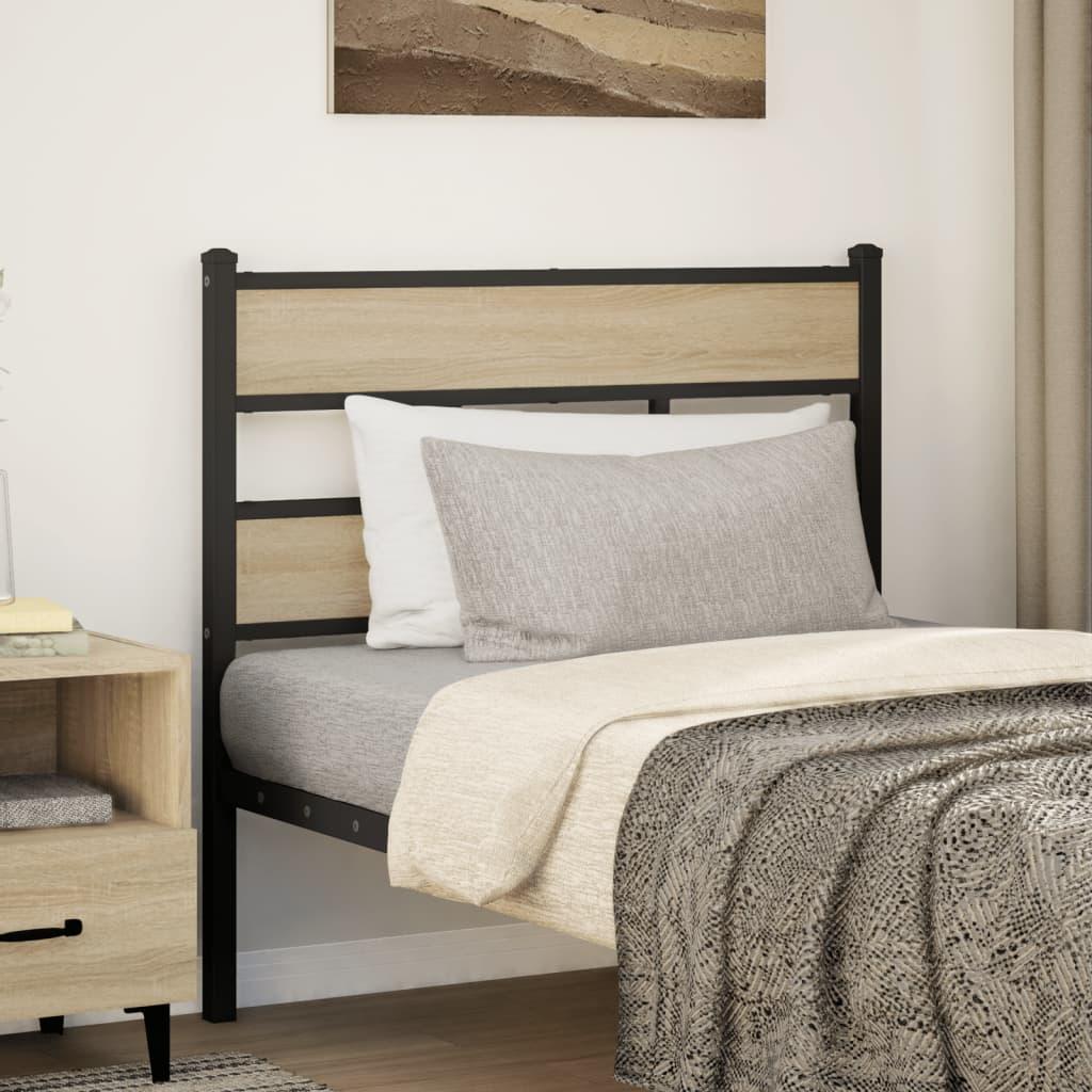 Sengegavl 90 cm i jern og konstrueret træ - sort/sonoma-eg billede