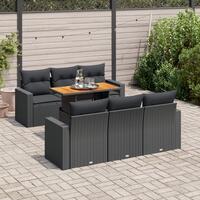 Sofasæt til haven 7 dele med hynder polyrattan sort