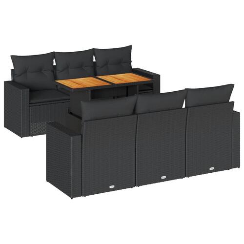 Sofasæt til haven 7 dele med hynder polyrattan sort