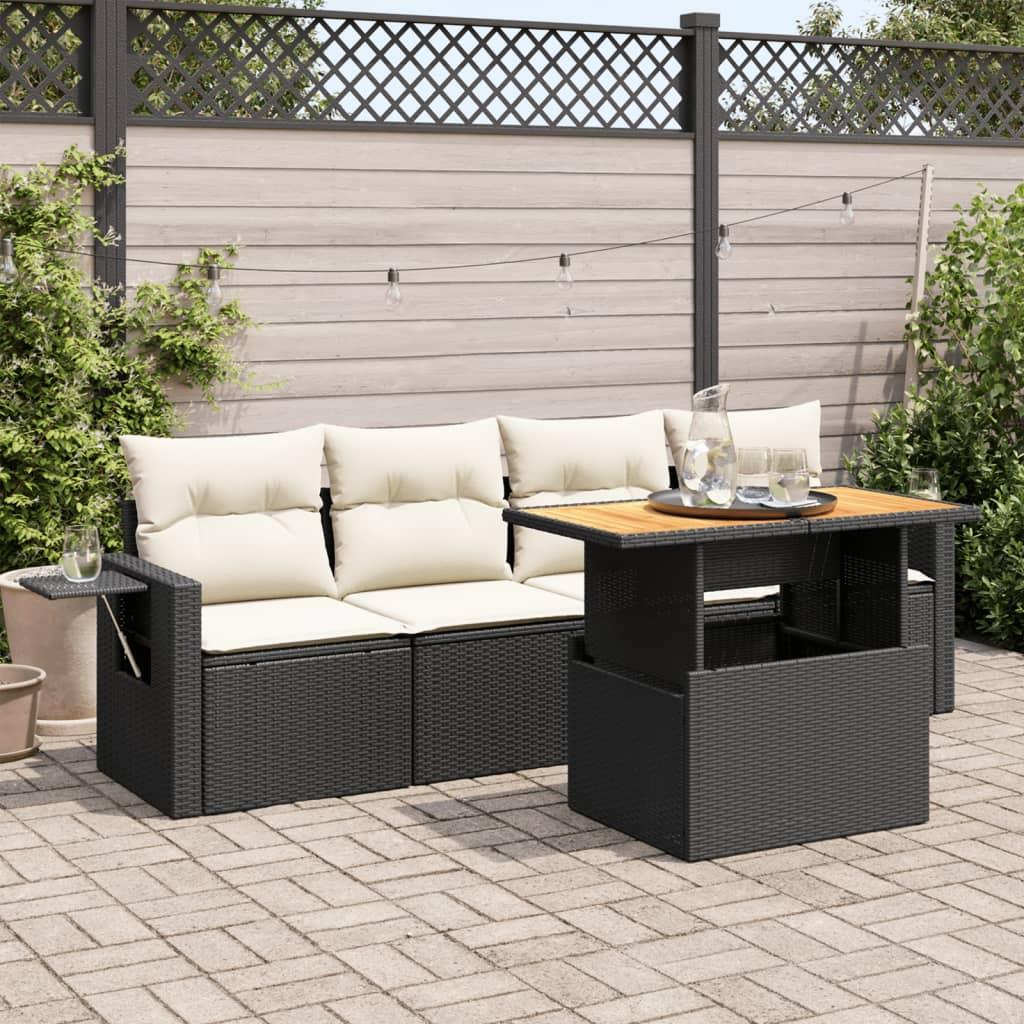 Sofasæt til haven 5 dele med hynder polyrattan sort