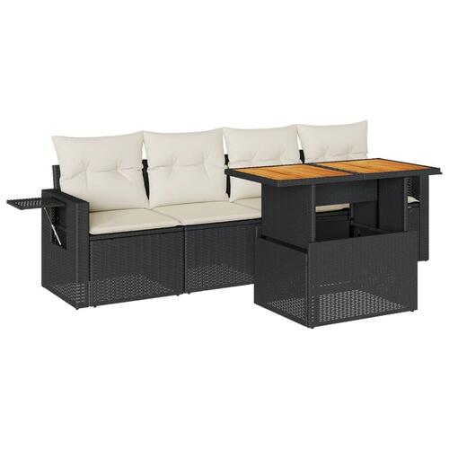 Sofasæt til haven 5 dele med hynder polyrattan sort